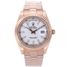 Rolex Day-Date II Swiss ETA 2836 Movement Full Rose Gold Stick Markers with White Dial