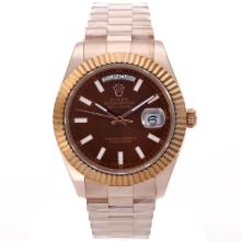 Rolex Day-Date II Swiss ETA 2836 Movement Full Rose Gold Stick Markers with Brown Dial