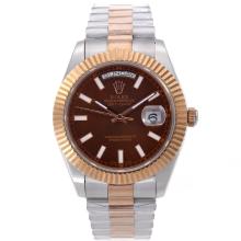 Rolex Day-Date II Swiss ETA 2836 Movement Two Tone Stick Markers with Brown Dial