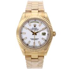 Rolex Day-Date II Swiss ETA 2836 Movement Full Gold Stick Markers with White Dial