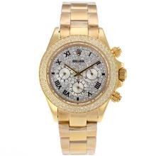 Rolex Daytona Working Chronograph Full Gold Roman Markers with Diamond Bezel and Dial