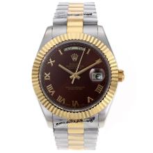 Rolex Day-Date II Swiss ETA 2836 Movement Two Tone Roman Markers with Brown Dial 1