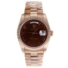 Rolex Day-Date Swiss ETA 2836 Movement Full Rose Gold with Brown Dial Roman Markers
