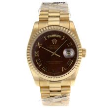 Rolex Day-Date Swiss ETA 2836 Movement Full Gold with Brown Dial Roman Markers