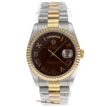 Rolex Day-Date Swiss ETA 2836 Movement Two Tone with Brown Dial Roman Markers-1