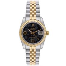 Rolex Datejust Automatic Two Tone with Black Floral Motif Dial Mid Size