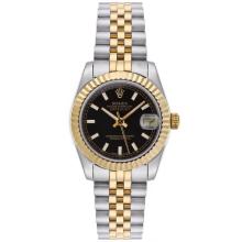 Rolex Datejust Automatic Two Tone Stick Markers with Black Dial Mid Size