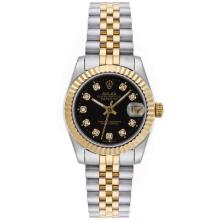Rolex Datejust Automatic Two Tone Diamond Markers with Black Dial Mid Size
