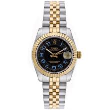 Rolex Datejust Automatic Two Tone Blue Number Markers with Black Dial Mid Size