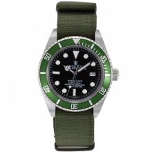 Rolex Submariner Swiss Cal 3135 Automatic Movement with Green Bezel and Nylon Strap