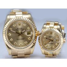 Rolex Datejust Automatic Full Gold Diamond Markers with Golden Dial Couple Watch