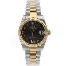 Rolex Datejust Swiss ETA 2836 Movement Two Tone Roman Markers with Black Dial S/S Mid Size-2