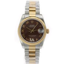 Rolex Datejust Swiss ETA 2836 Movement Two Tone Roman Markers with Brown Dial S/S Mid Size-2