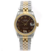 Rolex Datejust Swiss ETA 2836 Movement Two Tone Roman Markers with Brown Dial S/S Mid Size-1