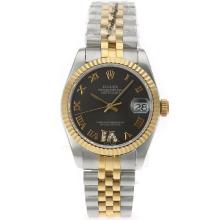 Rolex Datejust Swiss ETA 2836 Movement Two Tone Roman Markers with Black Dial S/S Mid Size-1