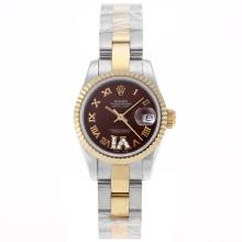 Rolex Datejust Swiss ETA 2671 Movement Two Tone Roman Markers with Brown Dial S/S-Lady Size-1