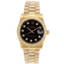 Rolex Datejust Automatic Full Gold Diamond Marking and Bezel with Black Dial Sapphire Glass