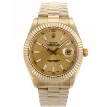 Rolex Day-Date II Swiss ETA 2836 Movement Full Gold Stick Markers with Golden Dial