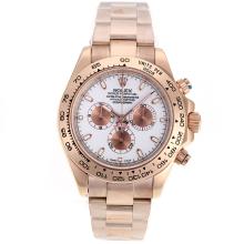 Rolex Daytona II Chronograph Asia Valjoux 7750 Movement Full Rose Gold Stick Markers with White Dial