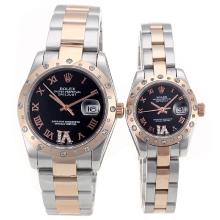 Rolex Datejust Automatic Two Tone Diamond Bezel Roman Markers with Black Dial Sapphire Glass