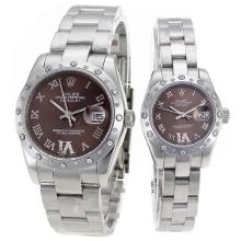 Rolex Datejust Automatic Diamond Bezel Roman Markers with Brown Dial S/S-Sapphire Glass