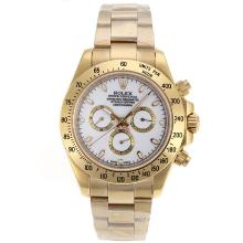 Rolex Daytona II Chronograph Asia Valjoux 7750 Movement Full Gold Stick Markers with White Dial