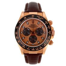 Rolex Daytona Chronograph Asia Valjoux 7750 Movement Rose Gold Case with Champagne Dial PVD Bezel