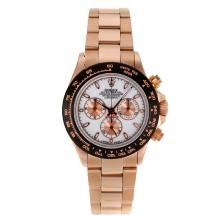Rolex Daytona Chronograph Asia Valjoux 7750 Movement Full Rose Gold PVD Bezel Stick Markers with White Dial